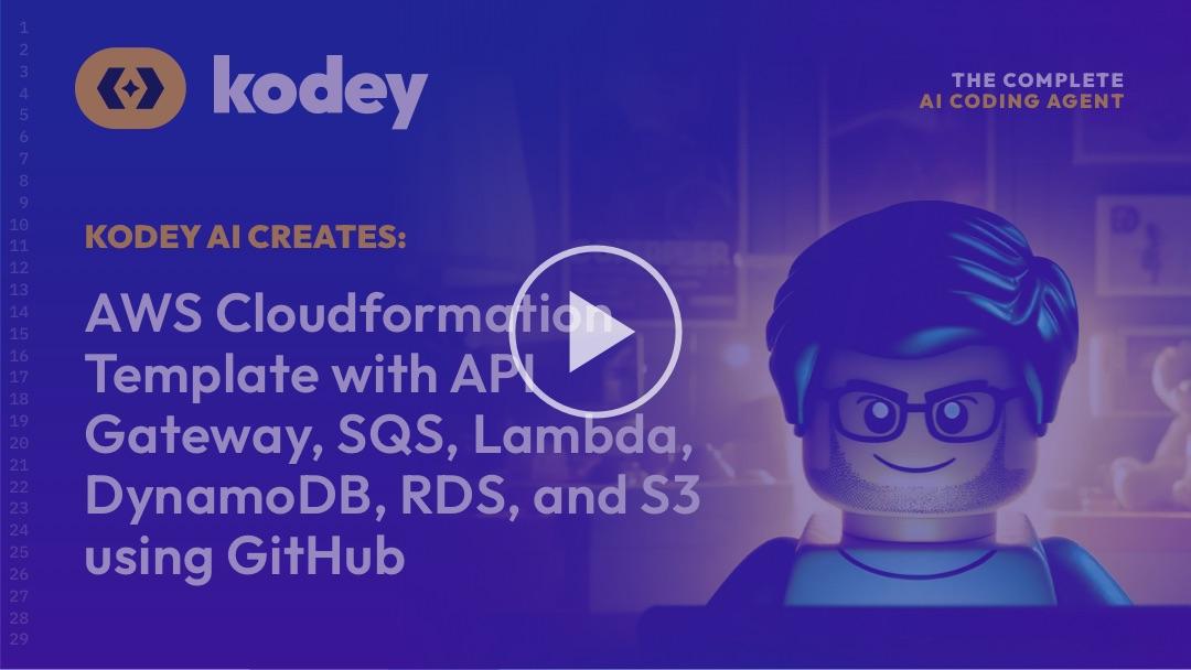 Kodey AI Creates: AWS Cloudformation Template with API Gateway, SQS, Lambda, DynamoDB, RDS, and S3 using GitHub